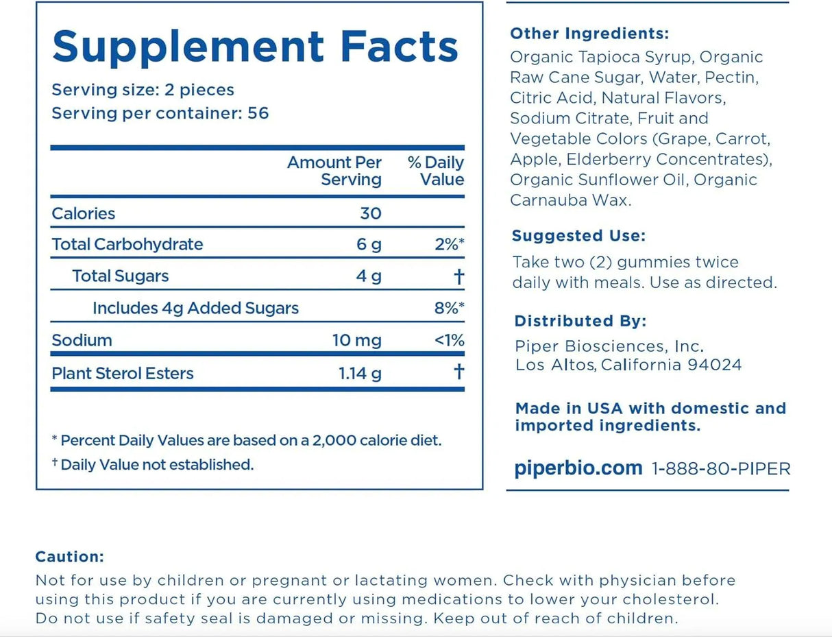 PIPER BIOSCIENCES - Piper Biosciences Cholesterol Health Plant Sterol Gummies 224 Gomitas - The Red Vitamin MX - Suplementos Alimenticios - {{ shop.shopifyCountryName }}