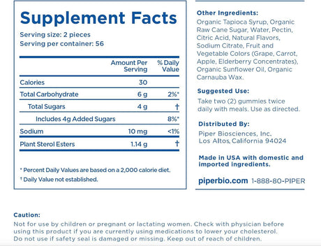 PIPER BIOSCIENCES - Piper Biosciences Cholesterol Health Plant Sterol Gummies 224 Gomitas - The Red Vitamin MX - Suplementos Alimenticios - {{ shop.shopifyCountryName }}