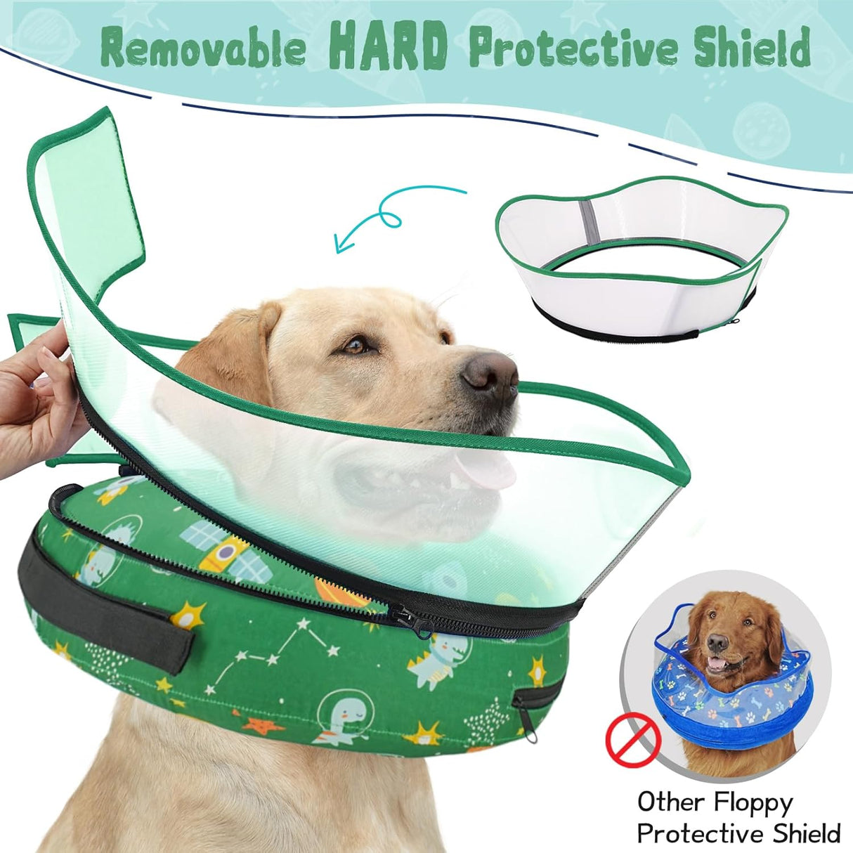 Toptakeit Elevated Inflatable Dog Cone Collar GREEN LARGE
