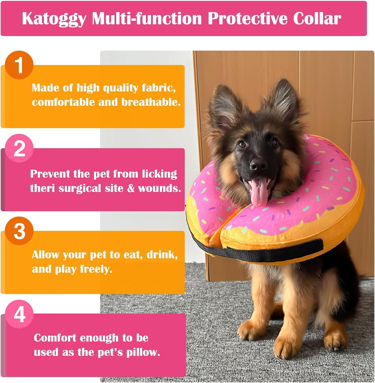Katoggy Inflatable Dog Collar YELLOW PINK SMALL