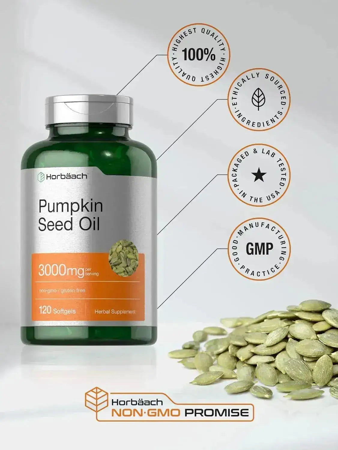 HORBAACH - Horbaach Pumpkin Seed Oil 3000Mg. 120 Capsulas Blandas - The Red Vitamin MX - Suplementos Alimenticios - {{ shop.shopifyCountryName }}