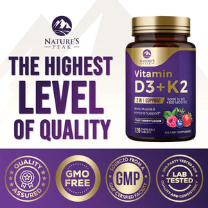 NATURE´S PEAK - Nature's Peak Vitamin D3 5000IU Plus K2 120 Tabletas Masticables - The Red Vitamin MX - Suplementos Alimenticios - {{ shop.shopifyCountryName }}