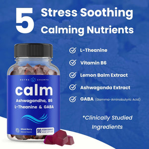 NUTRACHAMPS - NutraChamps Calm Gummies with Ashwagandha, L-Theanine, GABA, Vitamin B6 & Lemon Balm 90 Gomitas - The Red Vitamin MX - Suplementos Alimenticios - {{ shop.shopifyCountryName }}