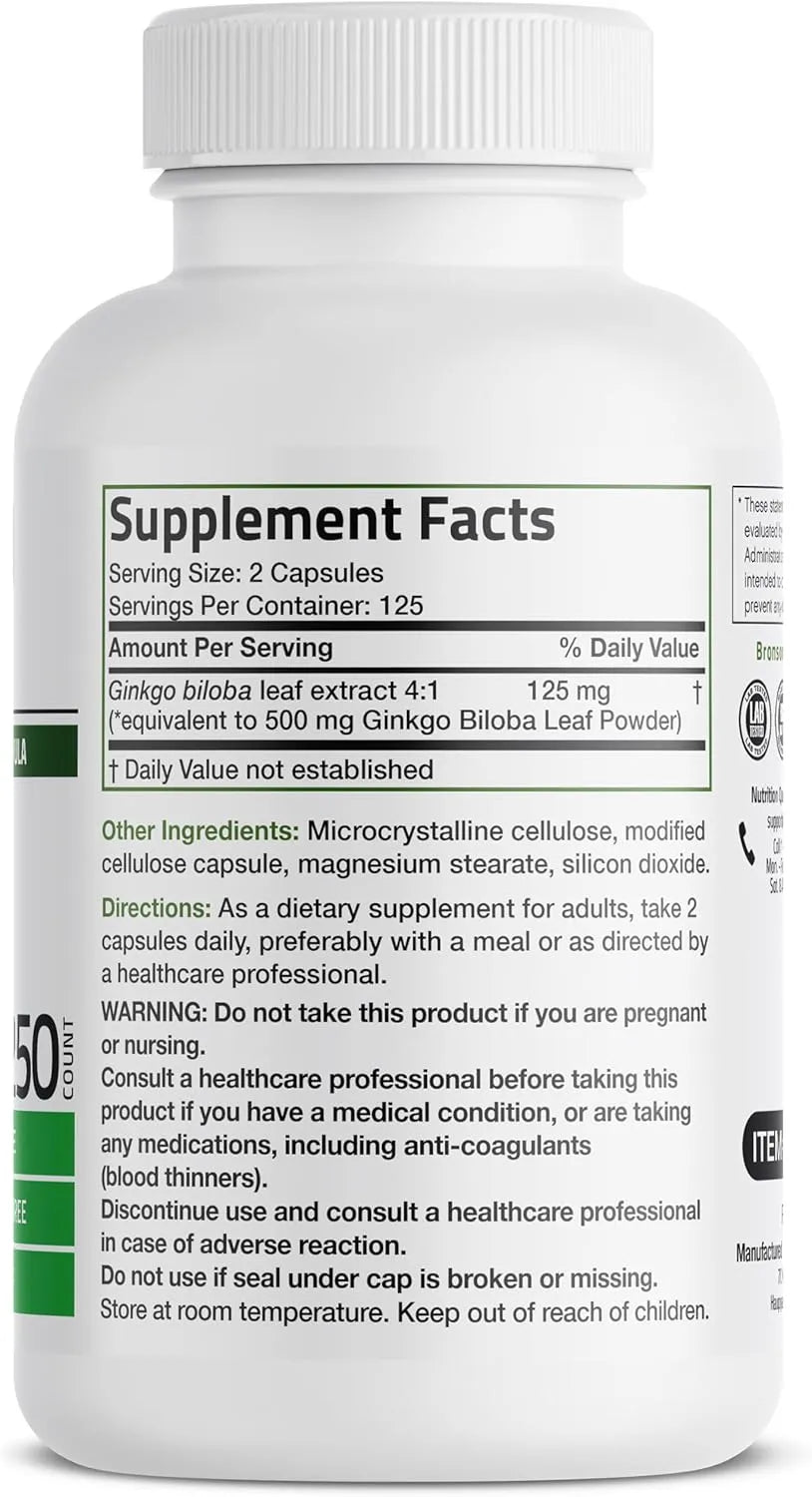 BRONSON - Bronson Ginkgo Biloba 500Mg. 250 Capsulas - The Red Vitamin MX - Suplementos Alimenticios - {{ shop.shopifyCountryName }}