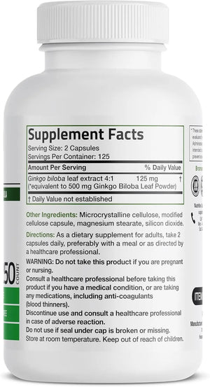 BRONSON - Bronson Ginkgo Biloba 500Mg. 250 Capsulas - The Red Vitamin MX - Suplementos Alimenticios - {{ shop.shopifyCountryName }}