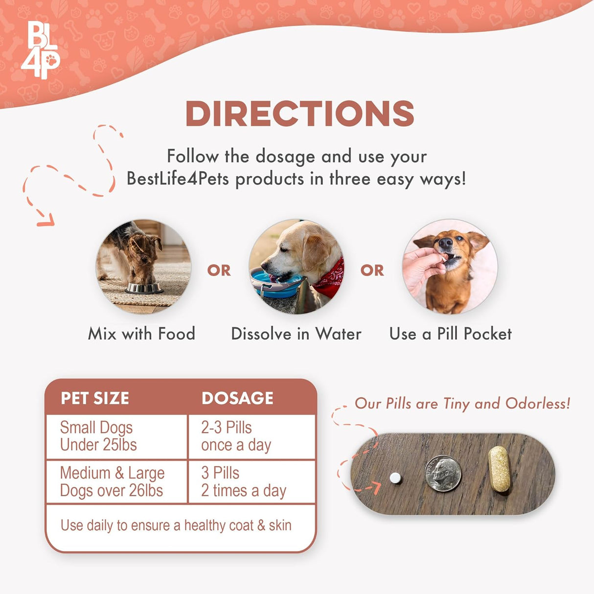 BestLife4Pets Natural Skin & Coat Supplement for Dogs 400 Tabletas