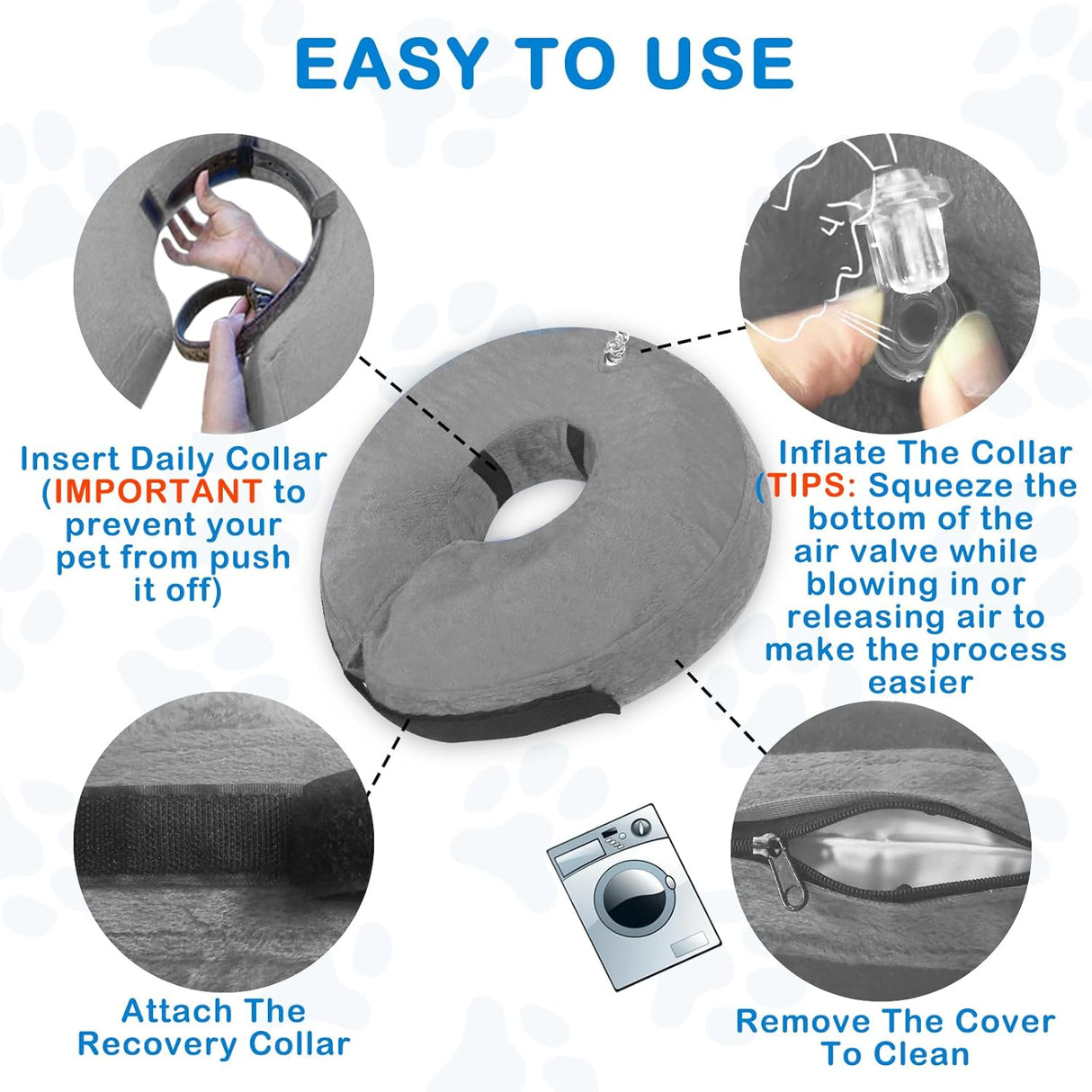 Infisu Soft Dog Cone Collar Inflatable GREY MEDIUM 8"-12"