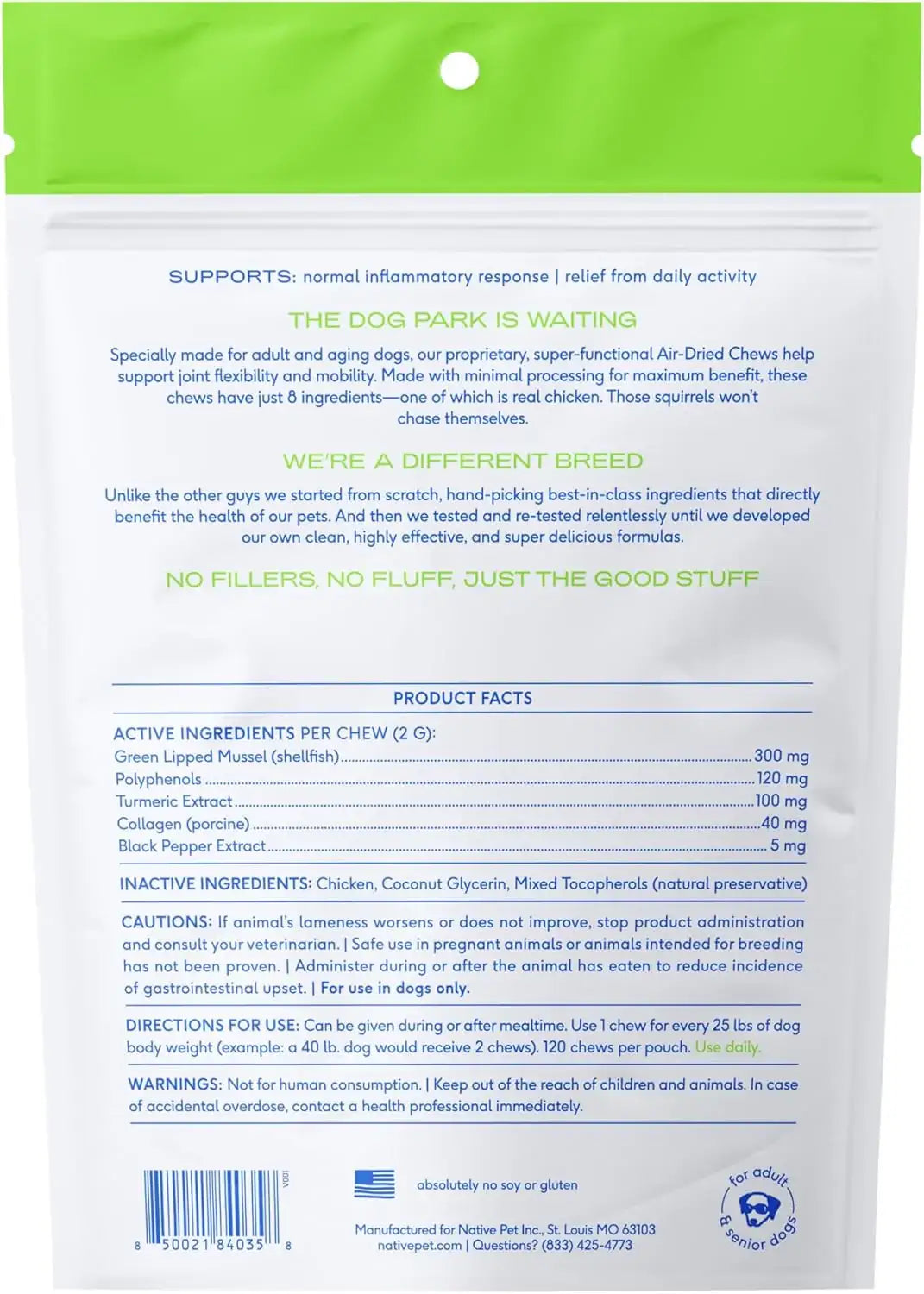 NATIVE PET - Native Pet Pain Relief for Dogs Joint Health 120 Masticables - The Red Vitamin MX - Cuidado De Cadera Y Articulaciones Para Perros - {{ shop.shopifyCountryName }}