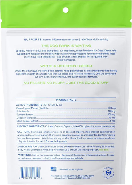 NATIVE PET - Native Pet Pain Relief for Dogs Joint Health 120 Masticables - The Red Vitamin MX - Cuidado De Cadera Y Articulaciones Para Perros - {{ shop.shopifyCountryName }}