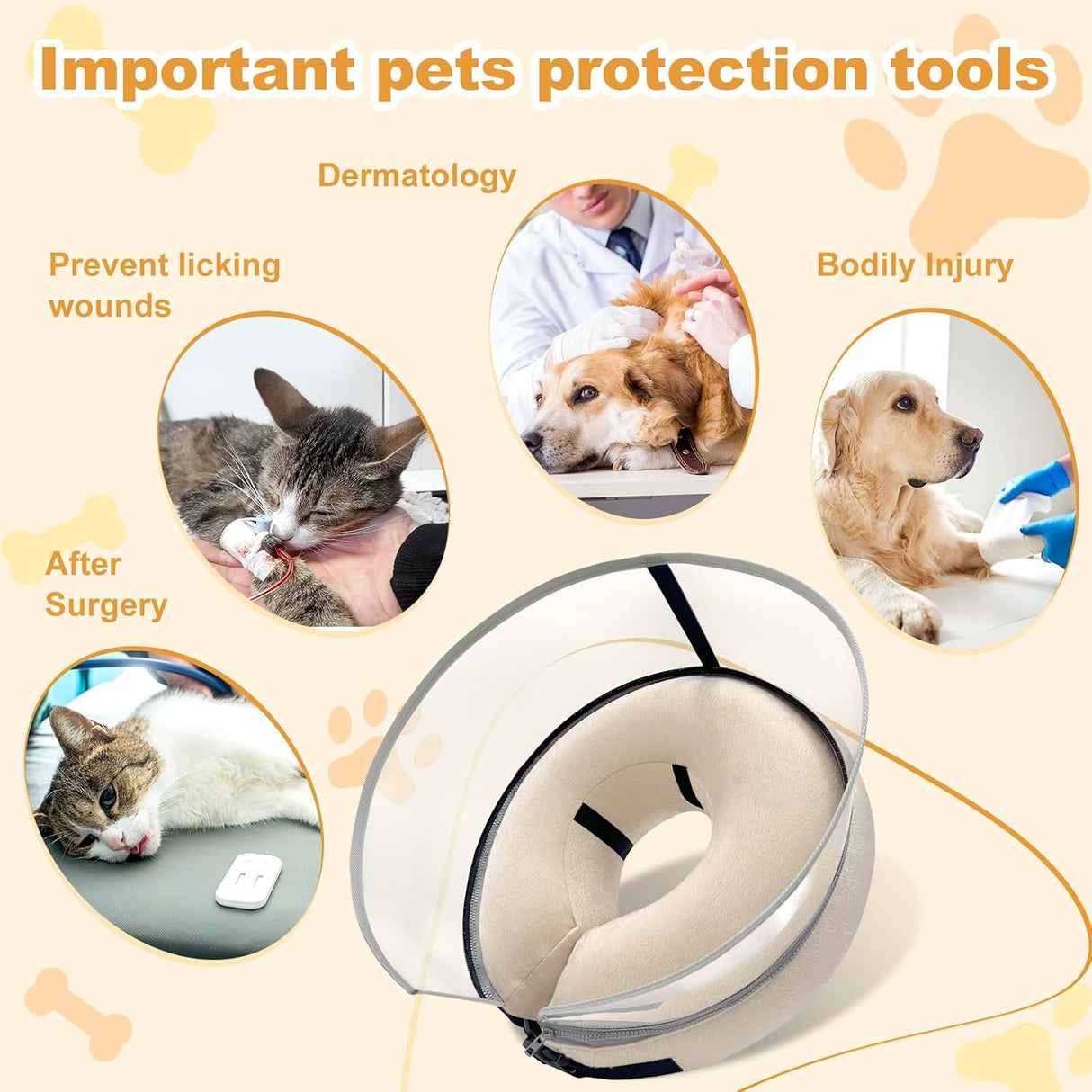 Uaidie Dog Cone Collar with Enhanced Anti-Licking PALE YELLOW LARGE