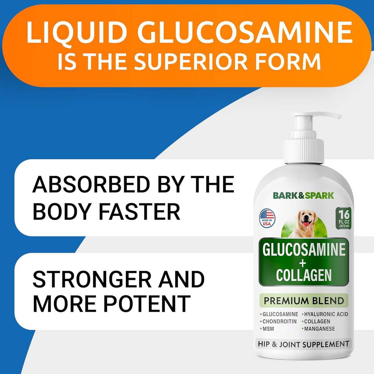 BARK&SPARK Liquid Collagen + Glucosamine for Dogs 16 Fl.Oz.