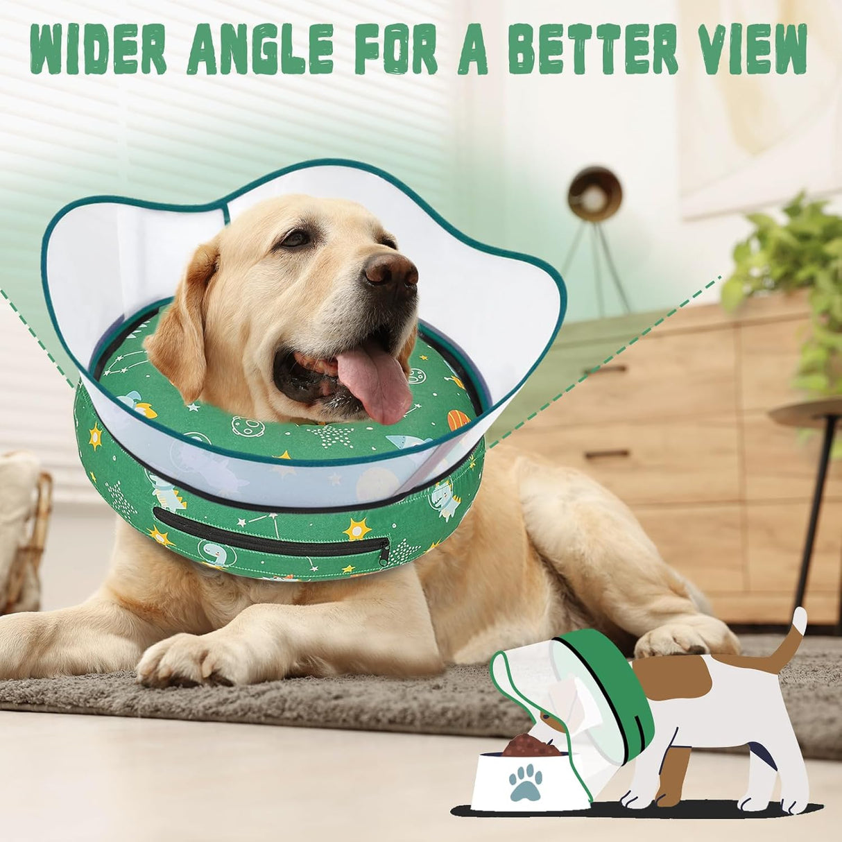 Toptakeit Elevated Inflatable Dog Cone Collar GREEN XXLARGE