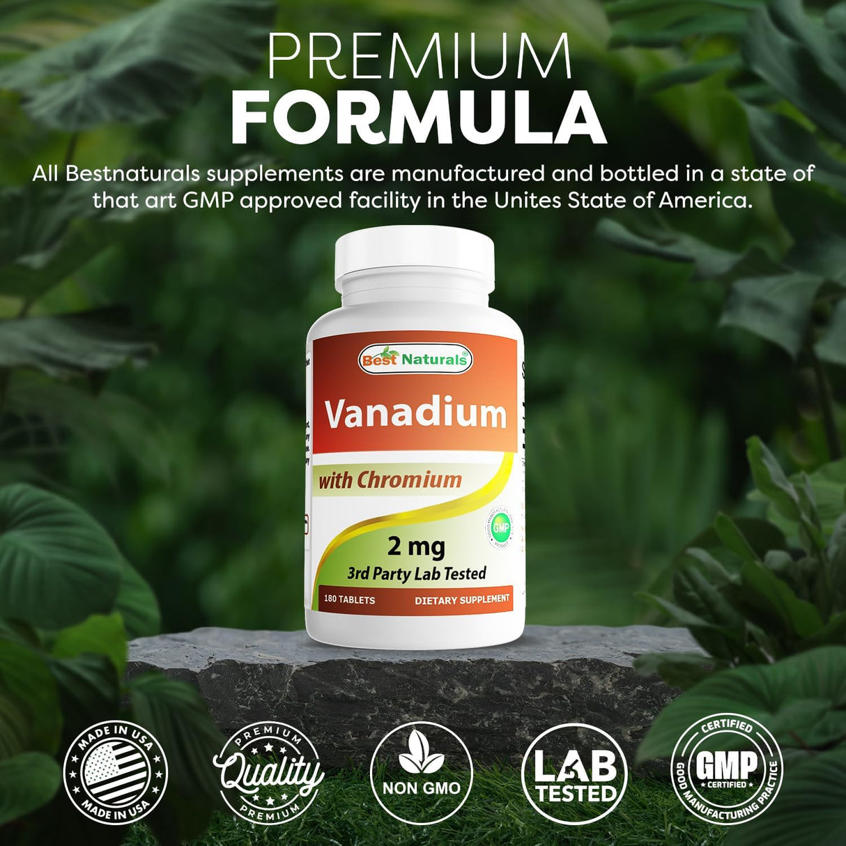 Best Naturals Vanadium 2Mg. with Chromium 180 Tabletas