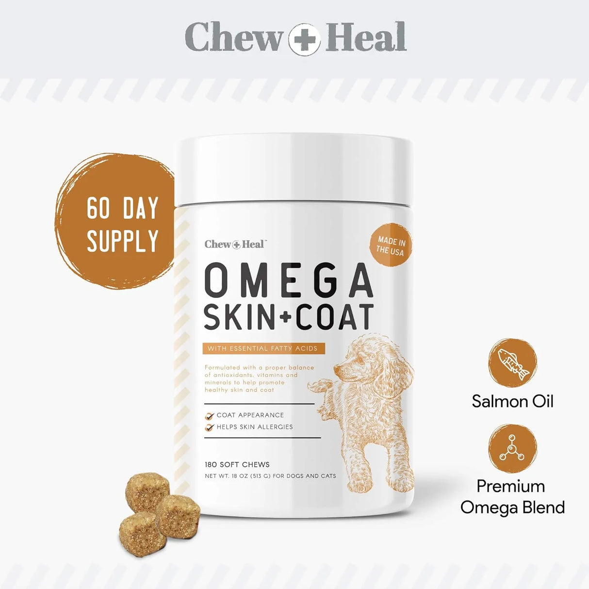 CHEW + HEAL - Chew + Heal Labs Omega Treats for Skin and Coat Chicken Flavor 180 Masticables - The Red Vitamin MX - Aceite De Pescado Para Perros - {{ shop.shopifyCountryName }}