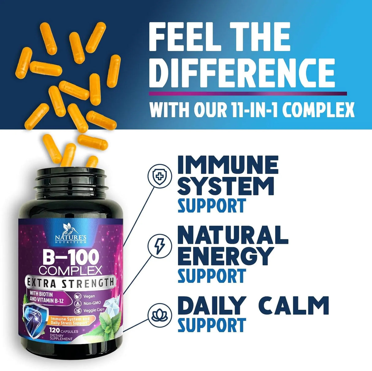 NATURE'S NUTRITION - Nature's Nutrition B-100 Complex 120 Capsulas - The Red Vitamin MX - Suplementos Alimenticios - {{ shop.shopifyCountryName }}