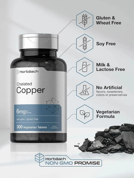HORBAACH - Horbaach Chelated Copper 6Mg. 300 Tabletas - The Red Vitamin MX - Suplementos Alimenticios - {{ shop.shopifyCountryName }}