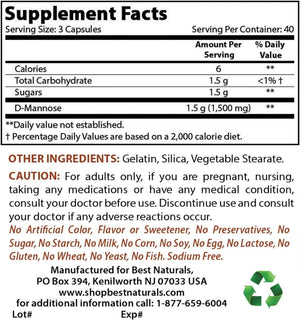 BEST NATURALS - Best Naturals D-Mannose 1500Mg. 120 Capsulas - The Red Vitamin MX - Suplementos Alimenticios - {{ shop.shopifyCountryName }}