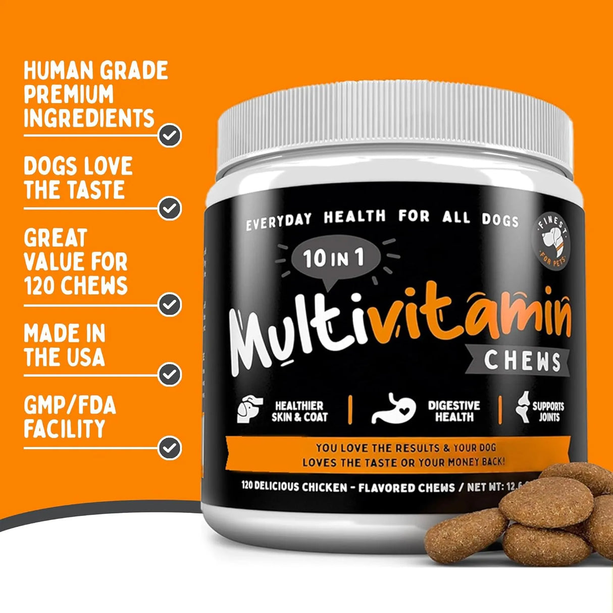 FINEST FOR PETS - Finest For Pets Dog Multivitamin Chewable Treats 120 Masticables - The Red Vitamin MX - Multivitamínicos Para Perros - {{ shop.shopifyCountryName }}