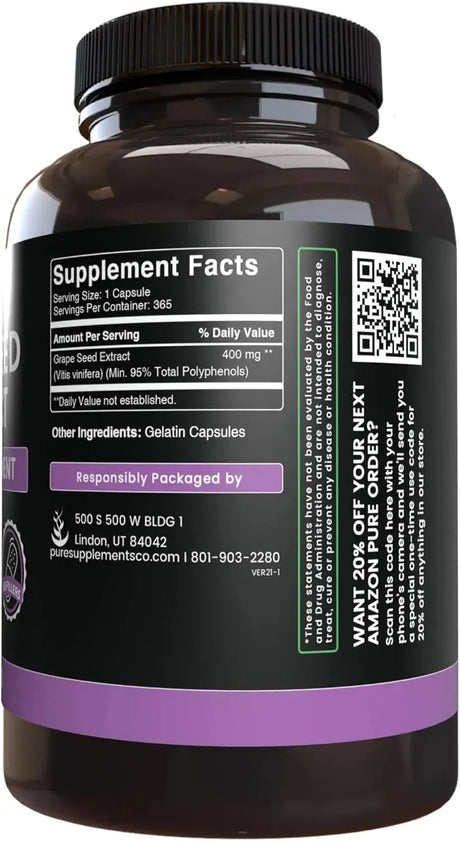 PURE ORIGINAL INGREDIENTS - Pure Original Ingredients Grape Seed Extract 365 Capsulas - The Red Vitamin MX - Suplementos Alimenticios - {{ shop.shopifyCountryName }}