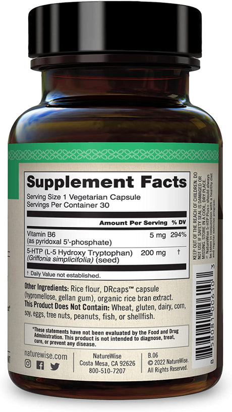 NatureWise 5-HTP 200Mg. Mood Support 60 Capsulas - The Red Vitamin MX - Suplementos Alimenticios - NATUREWISE