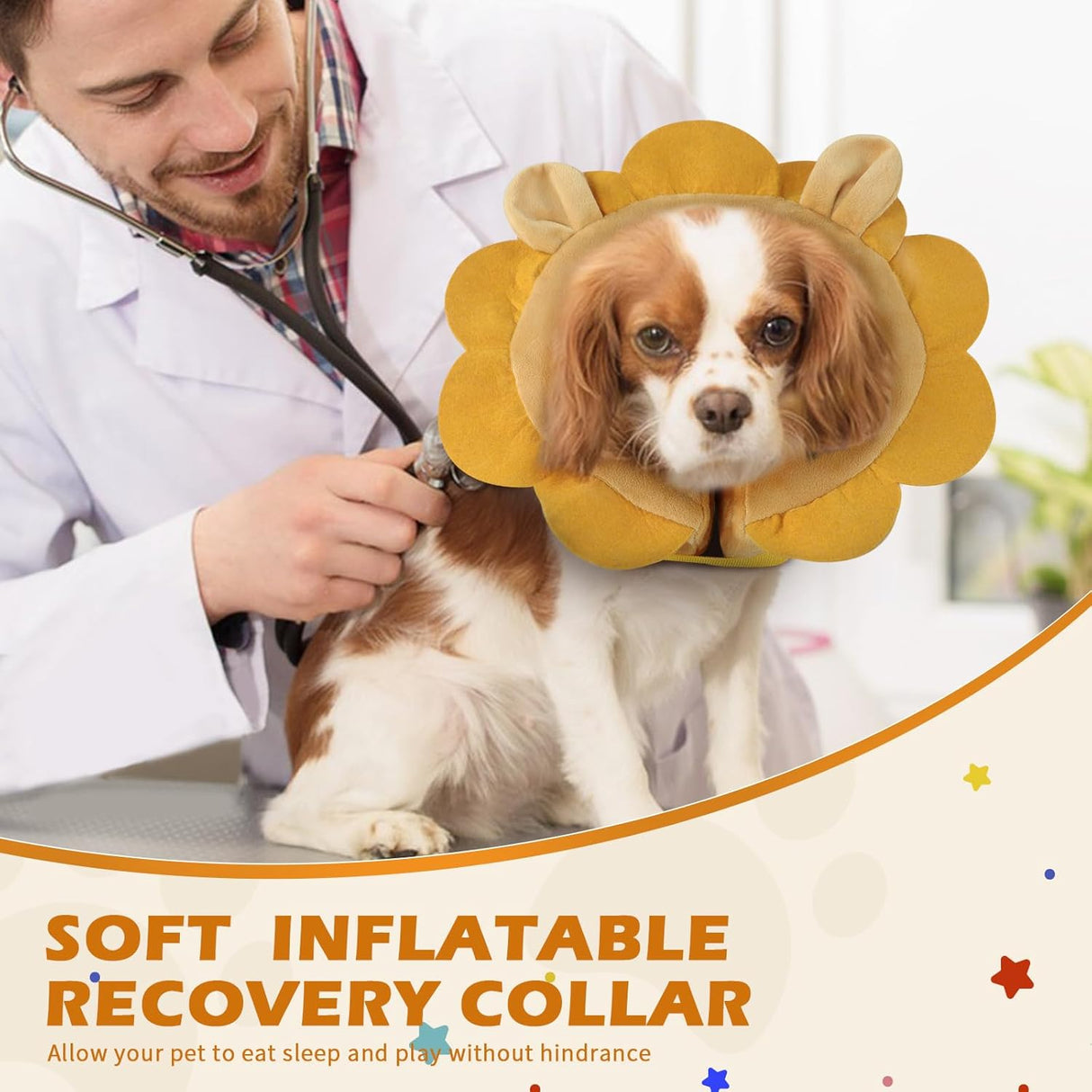 IEUUMLER Inflatable Recovery Dog Collar Brown Lion LARGE