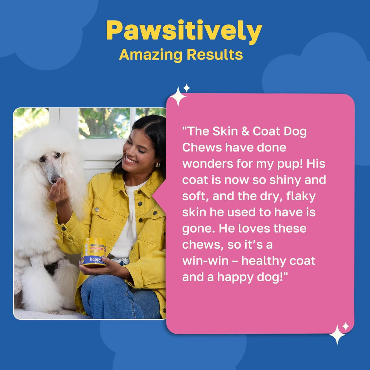 Happy Paws Skin and Coat Supplement for Dogs 100 Masticables 2 Pack
