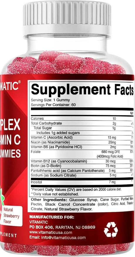 VITAMATIC - Vitamatic Vitamin B Complex Gummies with Vitamin C 60 Gomitas - The Red Vitamin MX - Suplementos Alimenticios - {{ shop.shopifyCountryName }}
