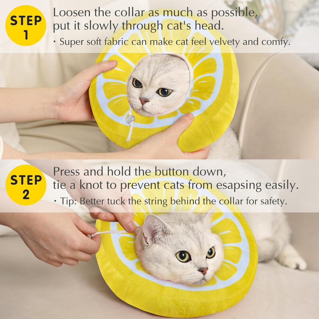 ANWA Adjustable Cat Cone Collar Soft Lemon Small