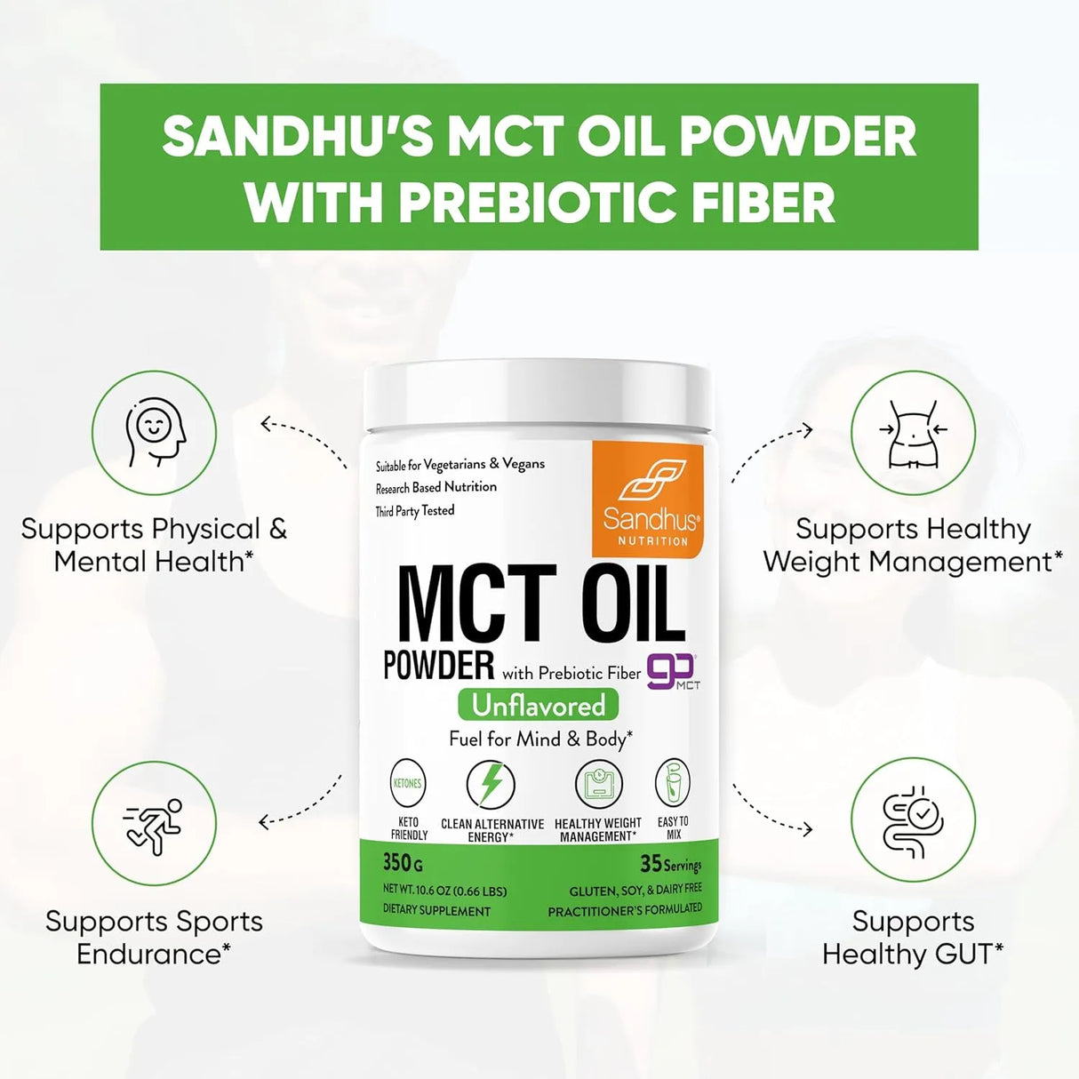 SANDHU´S - Sandhus’s MCT Oil Powder With Prebiotic Fiber 35 Servicios 350Gr. - The Red Vitamin MX - Suplementos Alimenticios - {{ shop.shopifyCountryName }}