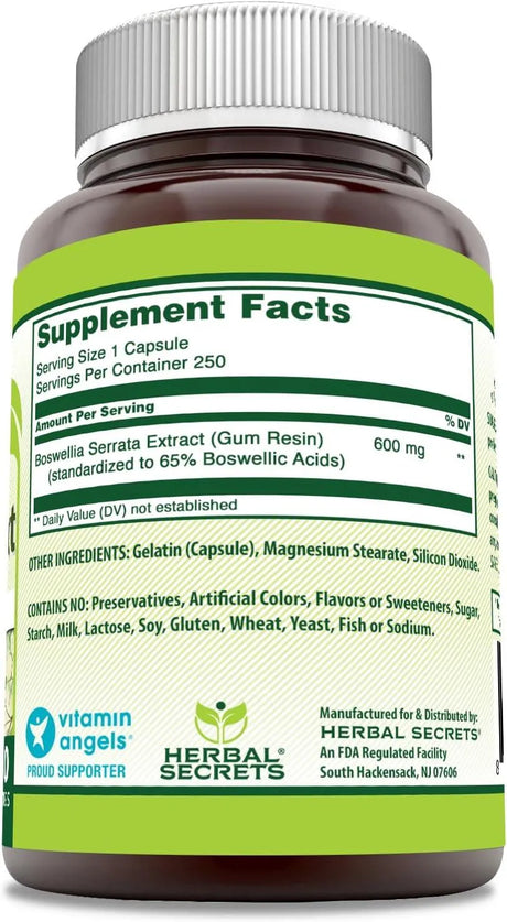 HERBAL SECRETS - Herbal Secrets Boswellia Serrata Extract 600Mg. 250 Capsulas - The Red Vitamin MX - Suplementos Alimenticios - {{ shop.shopifyCountryName }}