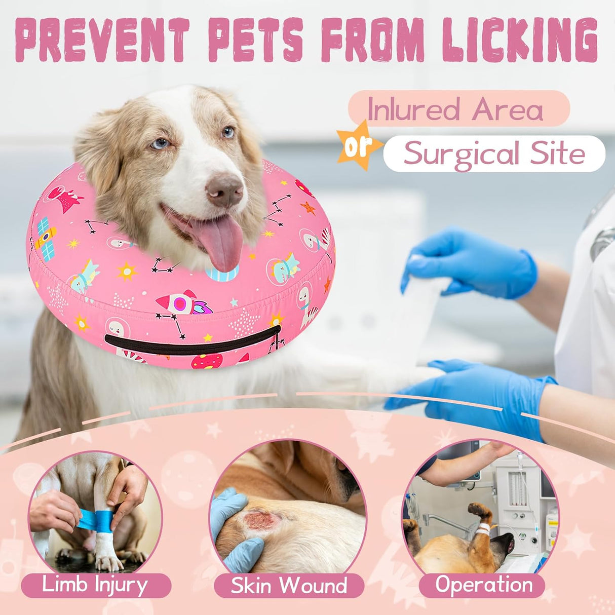 Toptakeit Elevated Inflatable Dog Collar PINKT SMALL