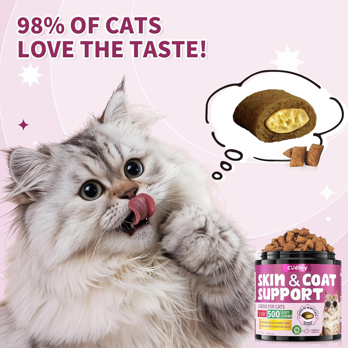Cudory Natural Skin and Coat Support for Cats 500 Masticables