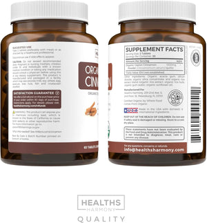 HEALTHS HARMONY - Healths Harmony USDA Organic Ceylon Cinnamon 1000Mg. 60 Tabletas - The Red Vitamin MX - Suplementos Alimenticios - {{ shop.shopifyCountryName }}