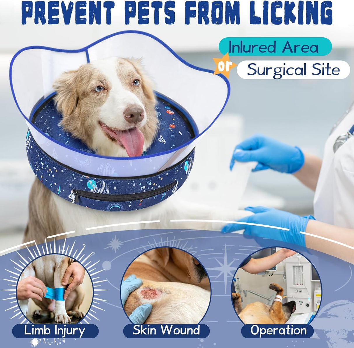 Toptakeit Elevated Inflatable Dog Cone Collar NAVY LARGE 12"-16"