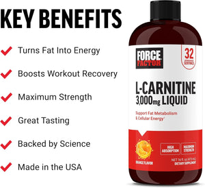 FORCE FACTOR - Force Factor L Carnitine Liquid 3000Mg. Orange Flavor 32 Servicios 473Ml. - The Red Vitamin MX - Suplementos Alimenticios - {{ shop.shopifyCountryName }}