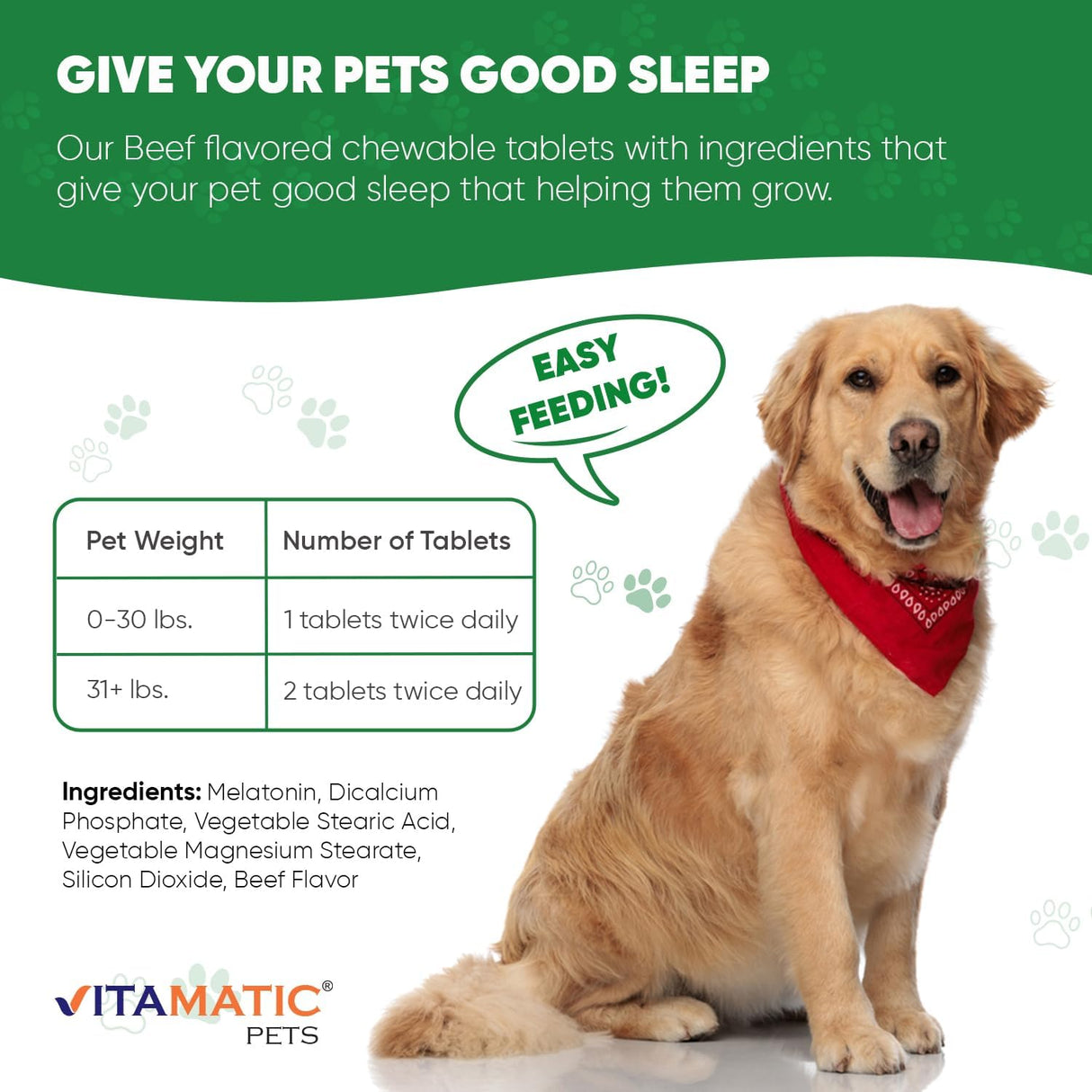 Vitamatic Melatonin for Dogs Beef Flavor 6Mg. 120 Tabletas Masticables