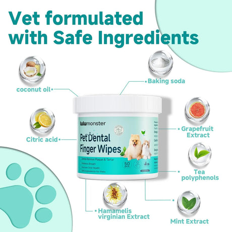 LULUMONSTER - LULUMONSTER Pet Dental Finger Wipes for Dogs & Cats Mint 50 Toallitas - The Red Vitamin MX - Cuidado Dental Para Perros - {{ shop.shopifyCountryName }}