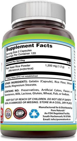 PURE NATURALS - Pure Naturals Red Yeast Rice 1200Mg. 240 Capsulas - The Red Vitamin MX - Suplementos Alimenticios - {{ shop.shopifyCountryName }}