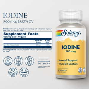 Solaray Iodine 500Mcg. Iodine Supplement 30 Capsulas - The Red Vitamin MX - Suplementos Alimenticios - SOLARAY