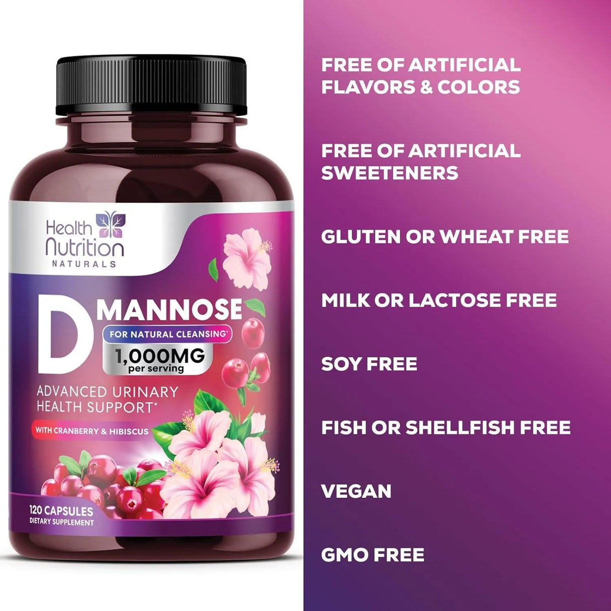 HEALTH NUTRITION NATURALS - Health Nutrition Naturals DMannose with Cranberry Extract 1350Mg. 120 Capsulas - The Red Vitamin MX - Suplementos Alimenticios - {{ shop.shopifyCountryName }}