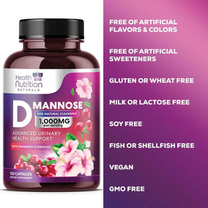 HEALTH NUTRITION NATURALS - Health Nutrition Naturals DMannose with Cranberry Extract 1350Mg. 120 Capsulas - The Red Vitamin MX - Suplementos Alimenticios - {{ shop.shopifyCountryName }}