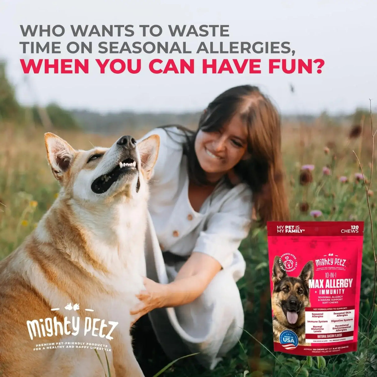 MIGHTY PETZ - Mighty Petz MAX Dog Allergy Relief Chews 120 Masticables - The Red Vitamin MX - Remedios Para La Picazón De Perros - {{ shop.shopifyCountryName }}