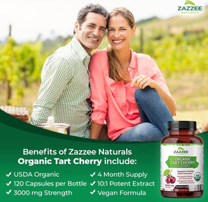 Zazzee USDA Organic Tart Cherry 10:1 Extract 3000Mg. 120 Capsulas