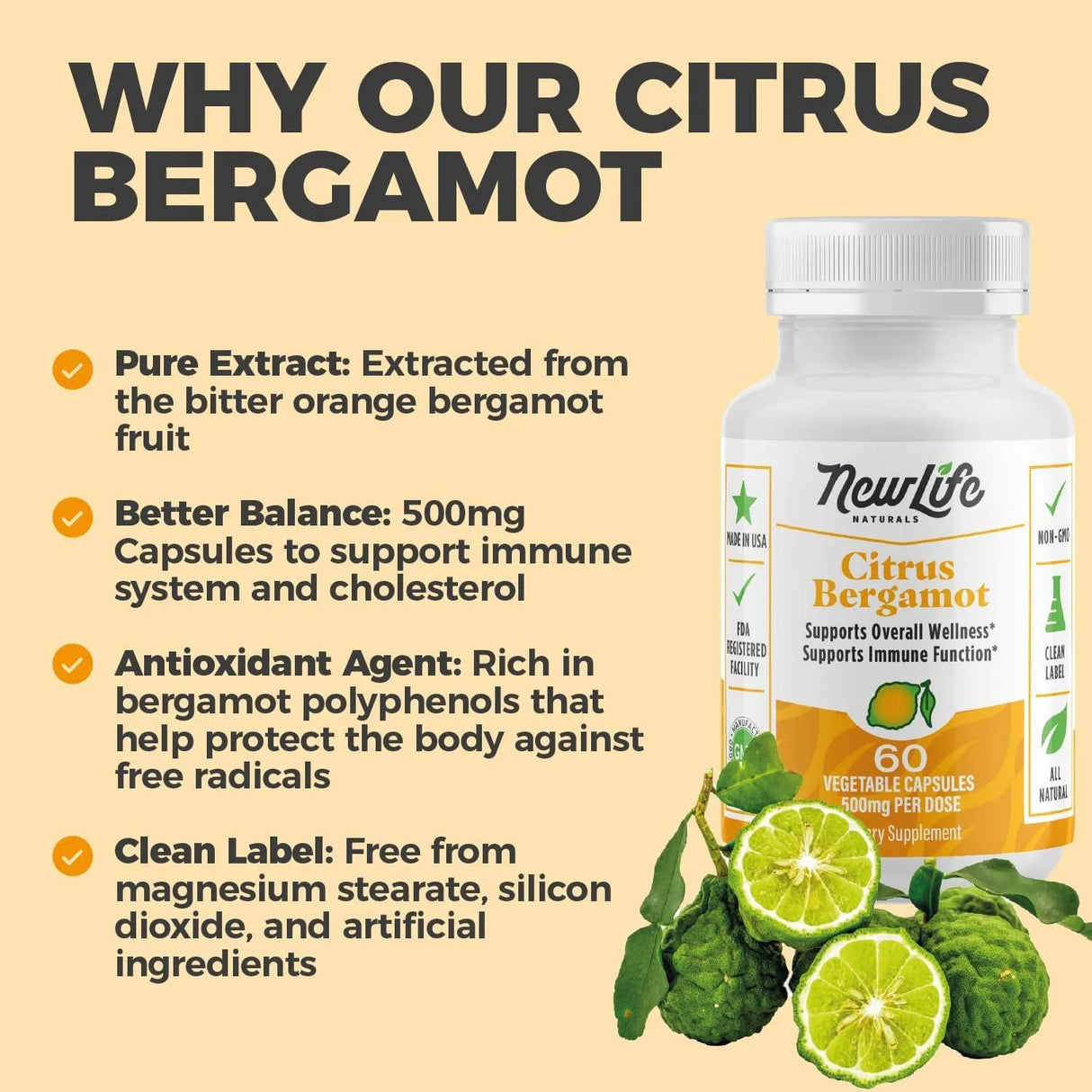 NEWLIFE NATURALS - NewLife Naturals Citrus Bergamot 500Mg. 60 Capsulas - The Red Vitamin MX - Suplementos Alimenticios - {{ shop.shopifyCountryName }}