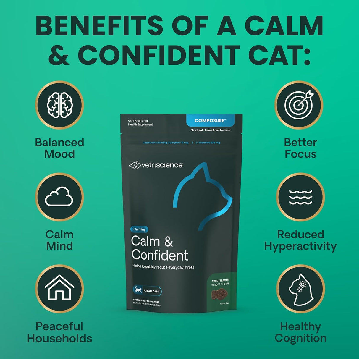 VetriScience Composure Calming Formula for Cats Trout 30 Masticables