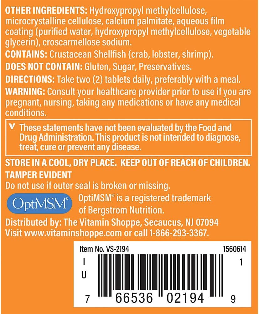 The Vitamin Shoppe Triple Strength Glucosamine Chondroitin with MSM 60 Tabletas