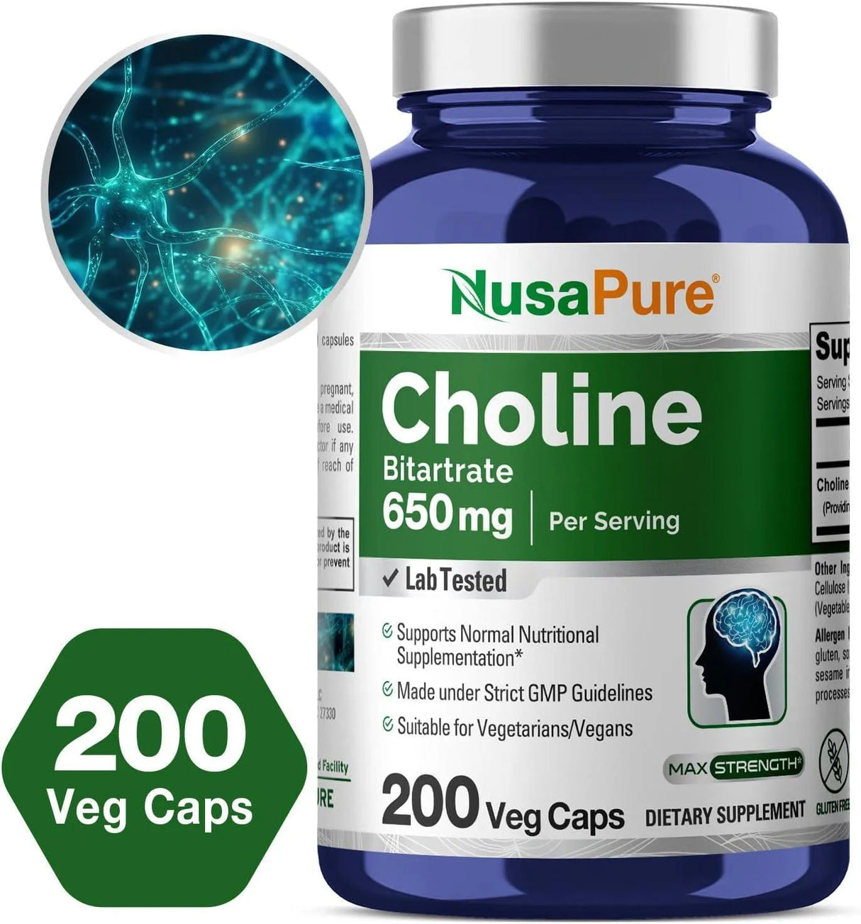 NUSAPURE - NusaPure Choline Bitartrate 650Mg. 200 Capsulas - The Red Vitamin MX - Suplementos Alimenticios - {{ shop.shopifyCountryName }}