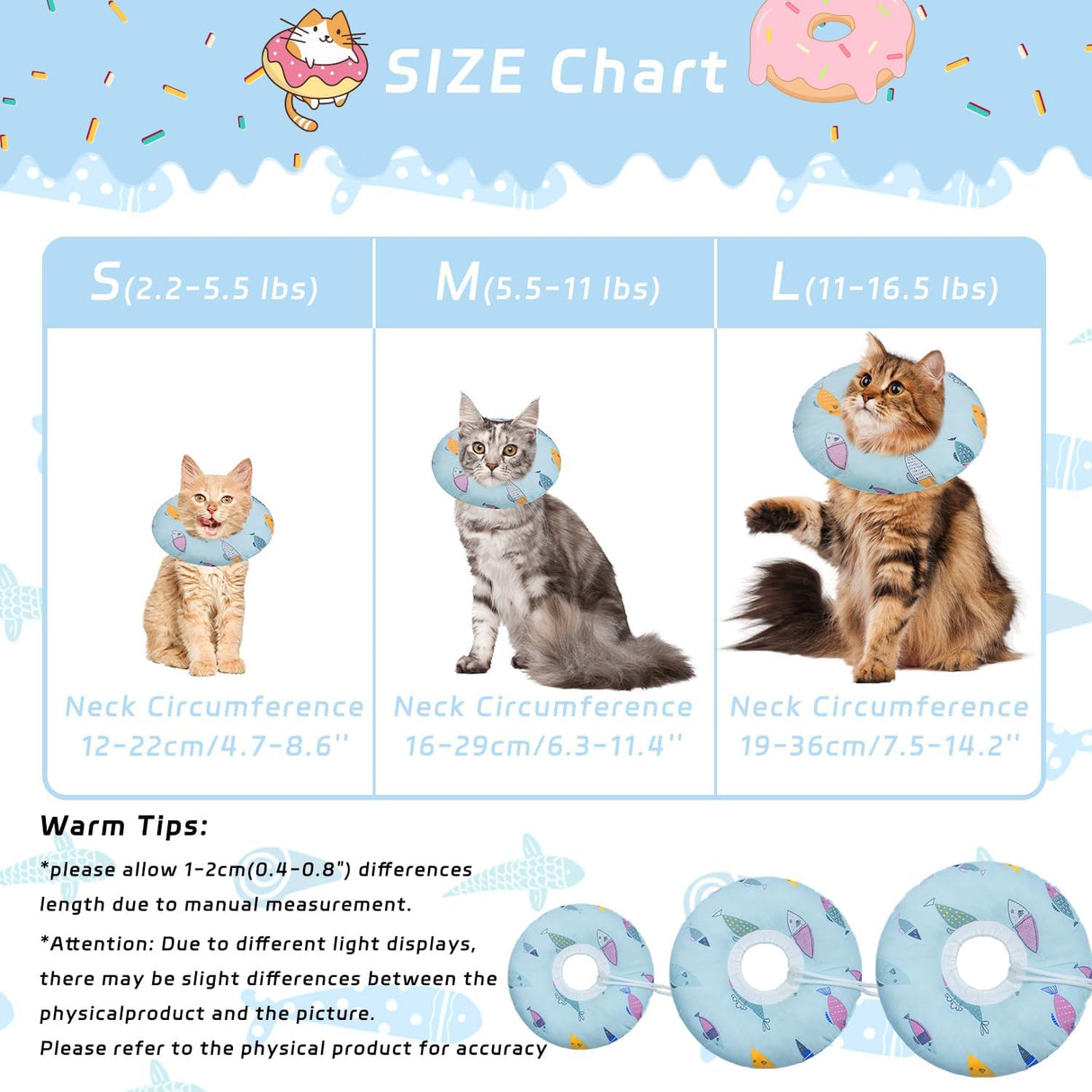 Seyezo Cat Cone Collar Soft Blue Fish Large