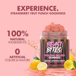 BEAST BITES - BEAST BITES Creatine Bites 5g Creatine Monohydrate Pink Lemonade 30 Gomitas - The Red Vitamin MX - Suplementos Alimenticios - {{ shop.shopifyCountryName }}