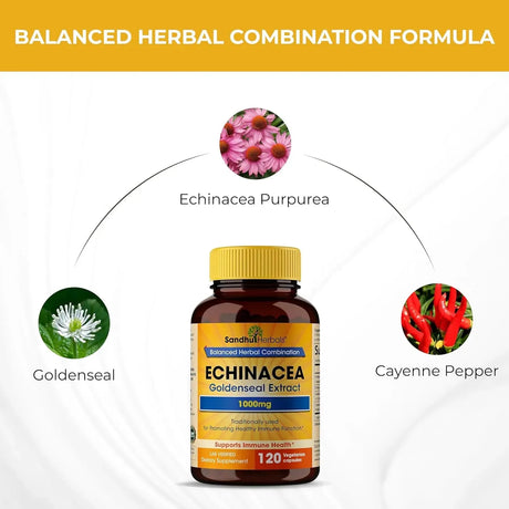 SANDHU HERBALS - Sandhu Herbals Echinacea Goldenseal 1000Mg. 120 Capsulas - The Red Vitamin MX - Suplementos Alimenticios - {{ shop.shopifyCountryName }}
